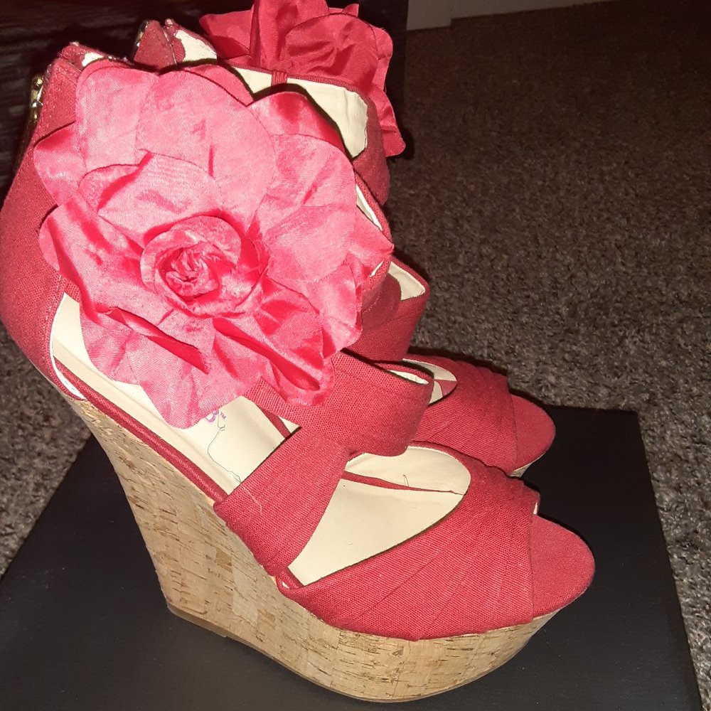 Red Wedge Heal Sandals